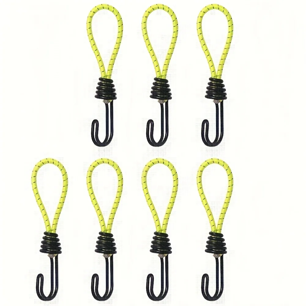 7 sets of elastic rope clips, suitable for tent poles. Durable hooks and elastic fasteners. Essential for outdoor camping.