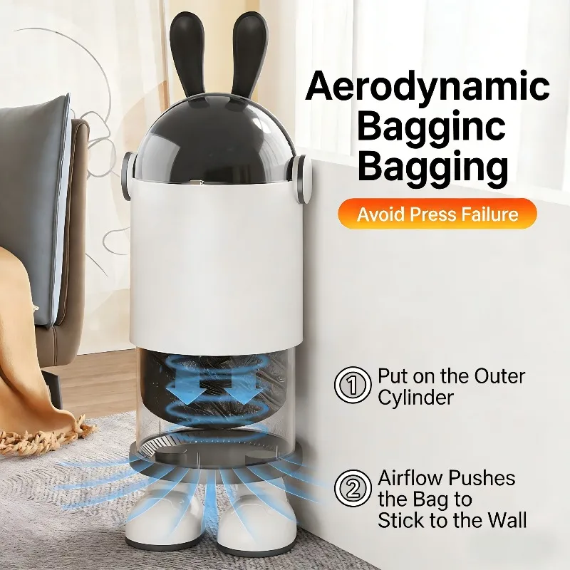 Cute Rabbit Trash Can with Lid, High Value Home Aesthetic Garbage Bin for Living Room Bedroom, Odor-Proof Living Room Waste Bin