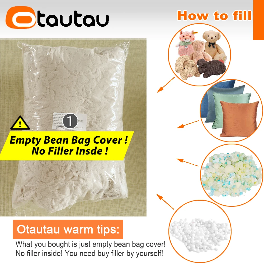 OTAUTAU 5ft Giant Fluffy Soft Bunny Fur Bean Bag Cover DD014【No Filler Inside! You Need To Buy Filler By Yourself !】
