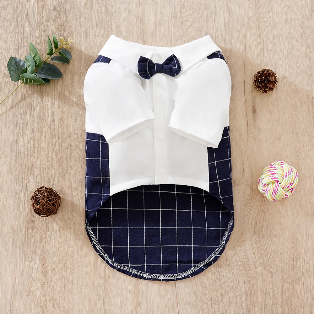 New Pet Clothes Spring And Autumn Plaid Foreign Style Small Dog Puppy Clothing Cat Shirt Formal Dress Formal Wedding Uniform