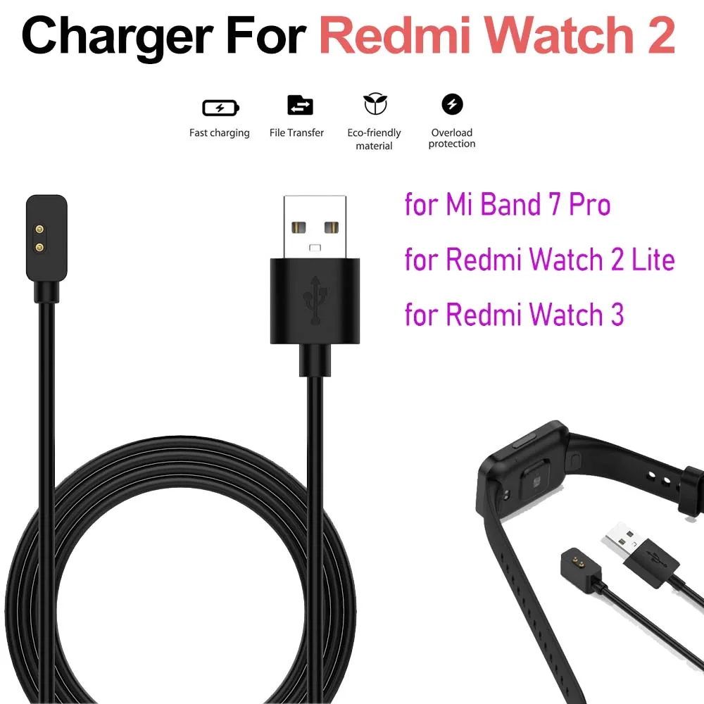 Carregador USB para Xiaomi Mi Band 7 Pro/Redmi Watch 2, Cabo de Carregamento com Suporte para Redmi Watch 2 Lite/Mi Band 7 Pro