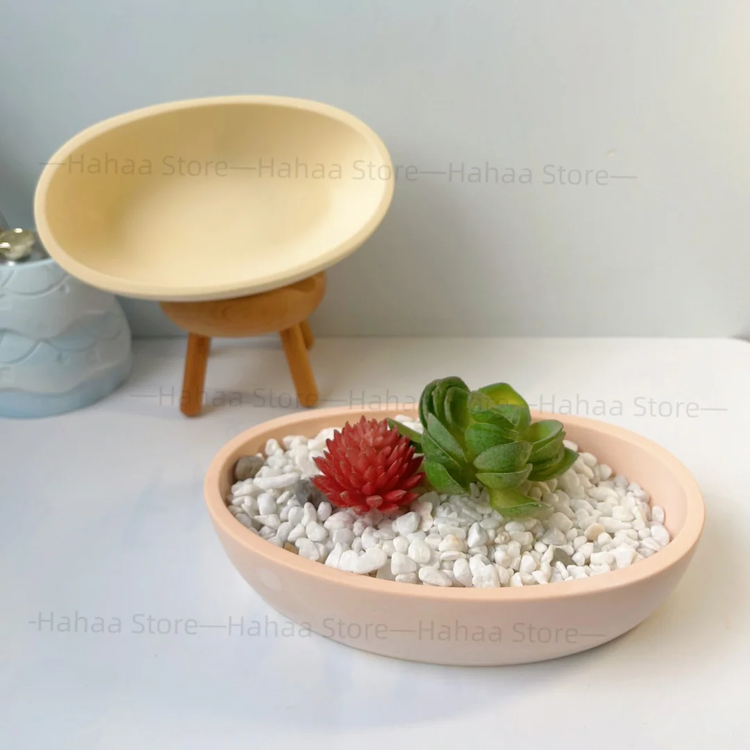 Boat Shaped Flowerpot Concrete Silicone Mold DIY Elliptical Bowl Cement Gypsum Storage Candle Container Desktop Decoration Mould