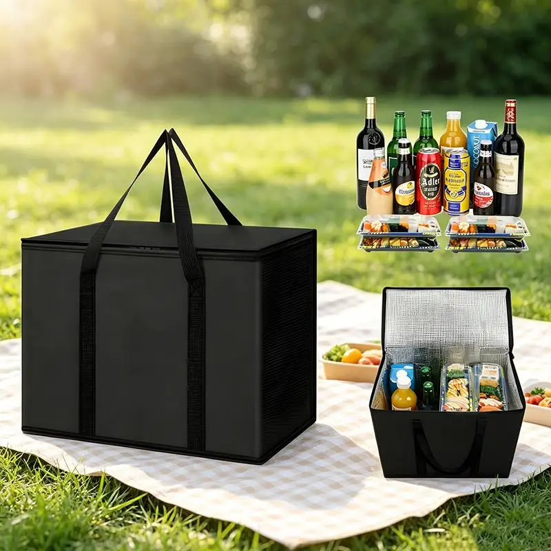 Große Isolierte Liefertasche, Lebensmittel-Kühltasche aus Aluminiumfolie, Faltbare Tragbare Catering-Einkaufstasche, Tragbare Camping-Lebensmitteltasche – Detail 3