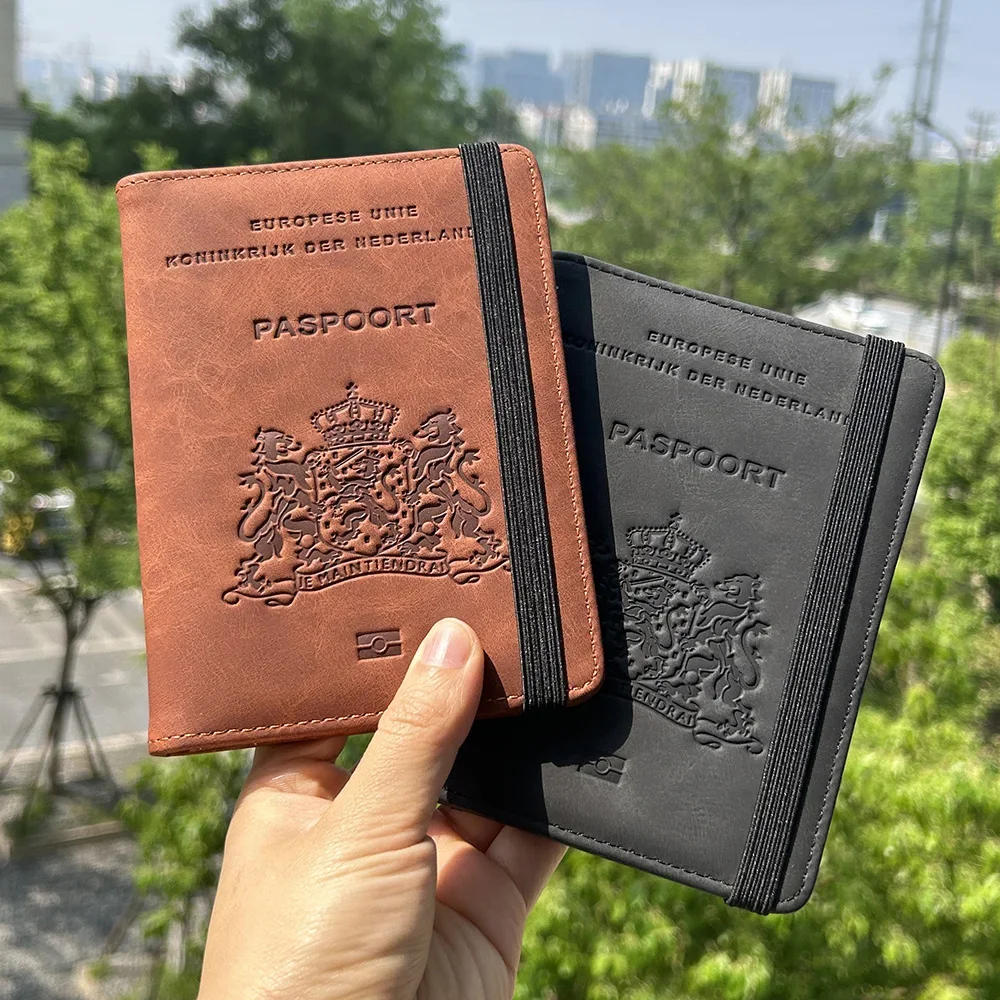 Vintage Belanda Tempat sampul paspor multi-fungsi Nederland kartu ID Bank PU kulit casing dompet aksesoris perjalanan