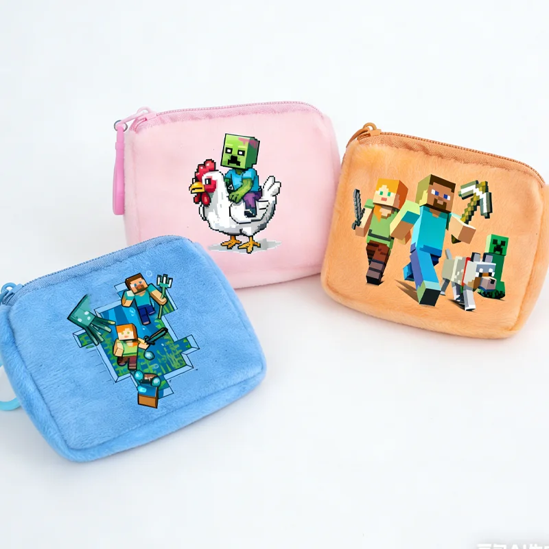 Monedero con cremallera de Minecraftes, mini bolsa para tarjetas con dibujos animados, bolsa cuadrada para guardar llaves para niños y niñas, bolso portátil, lindo regalo de cumpleaños
