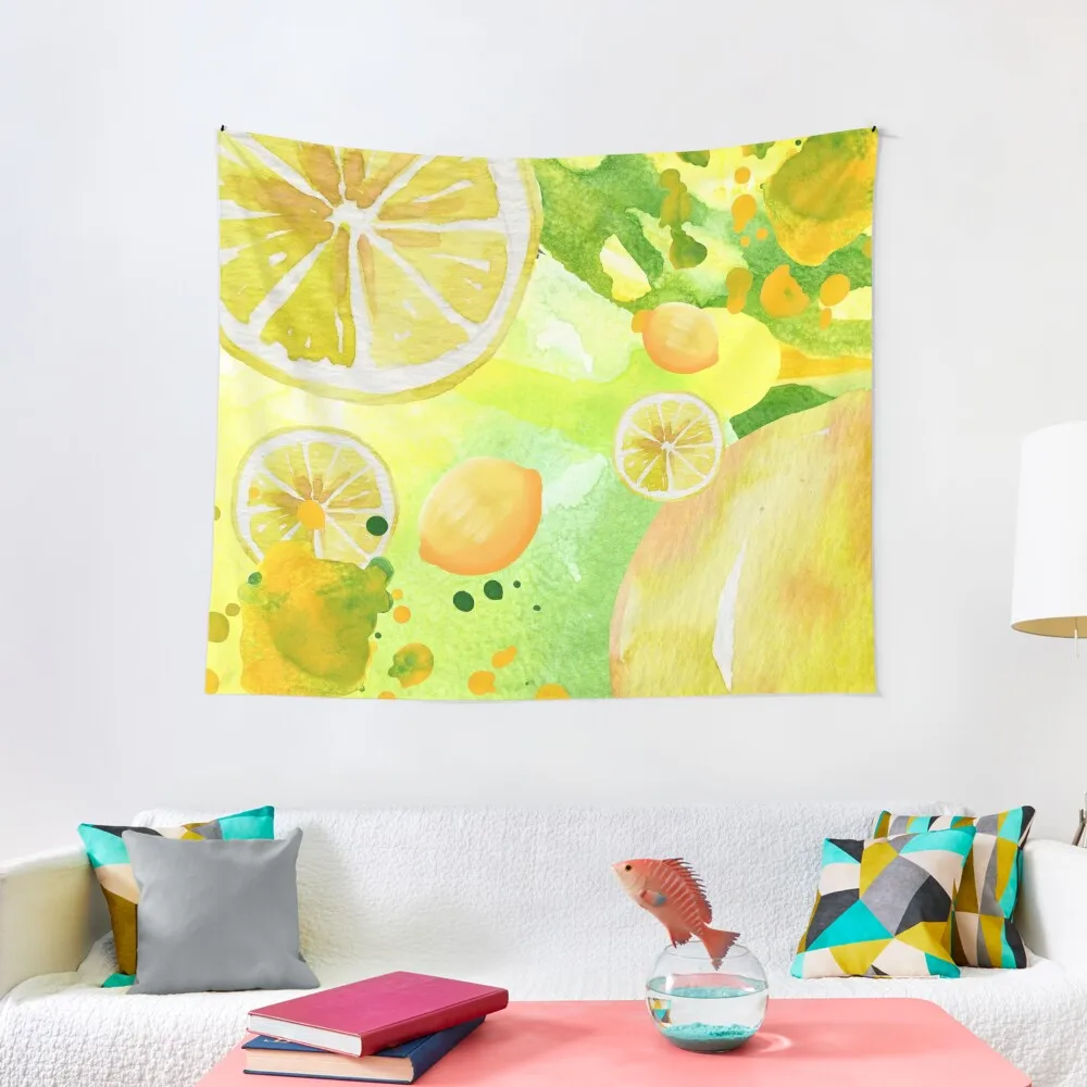 

Lemon Lime Citrus Art on Abstract Yellow and Green Background (3of4) Tapestry Things To The Room Tapestry