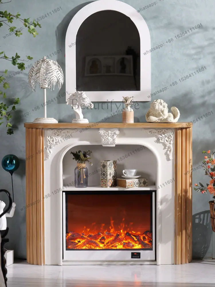 YJ Fireplace decorative cabinet French retro engraved fireplace decorative cabinet white engraved design suitable for living roo
