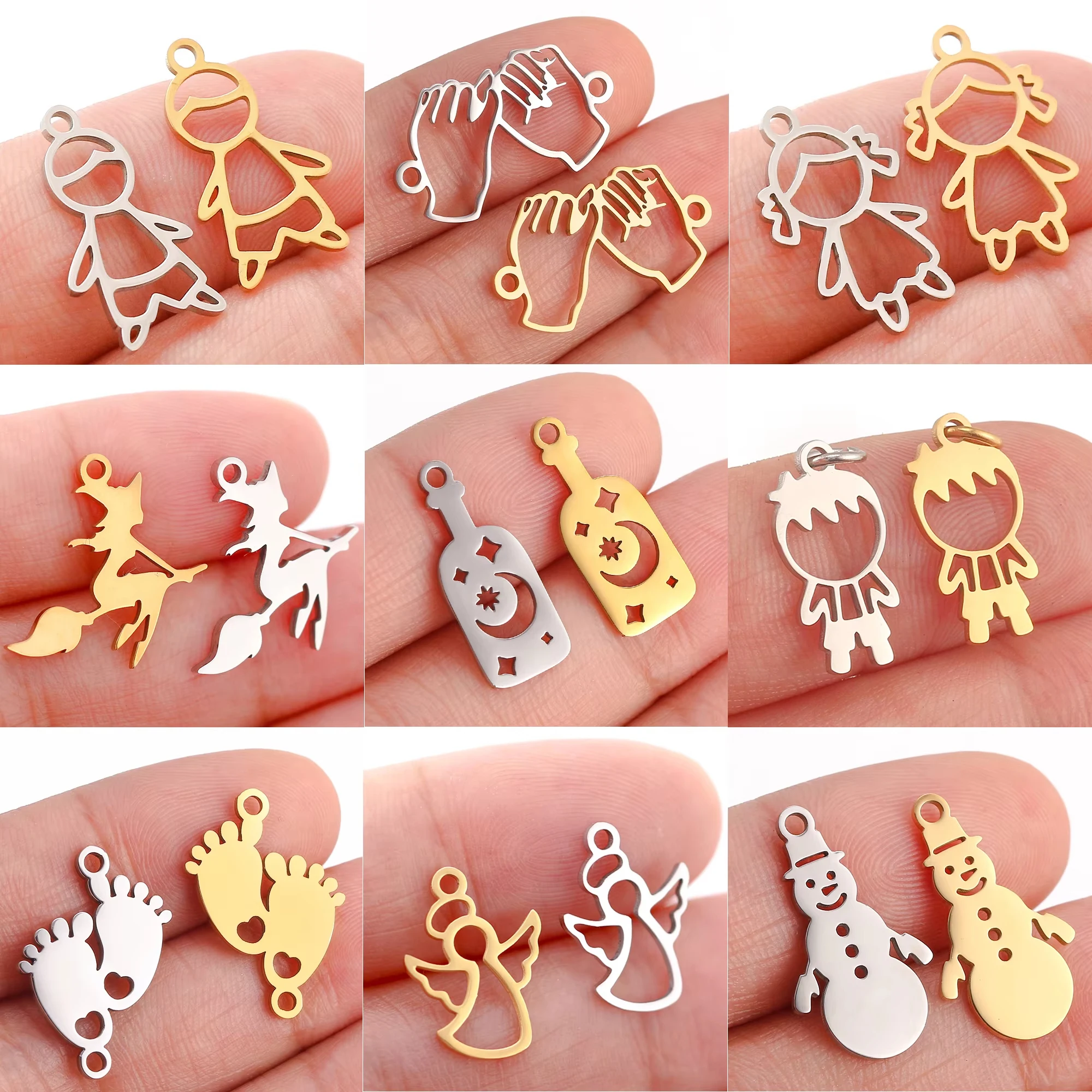 5Pcs/Lot Childhood Kids/Angel/Wishing Bottle/Hold Hands Charms DIY Necklace Bracelet Earrings Jewelry Making Craft Accessories