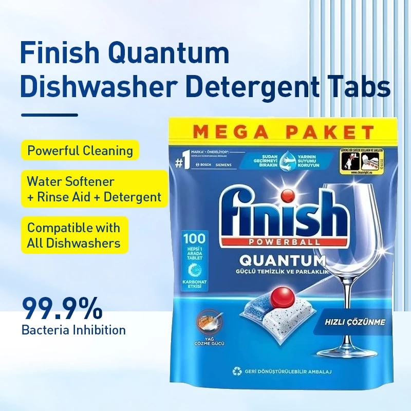 

Finish Quantum Dishwasher Detergent Tabs 80/100pcs - Powerful Cleaning Dish Washing Machine Tablets for All Dishwashers