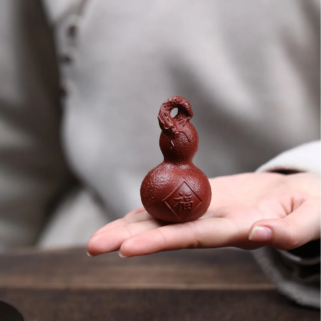 Purple Clay Dragon Head Gourd Pet Ornament, Made From Natural Ore, Suitable For Tea Tables, Simulated Fruit, Auspicious And