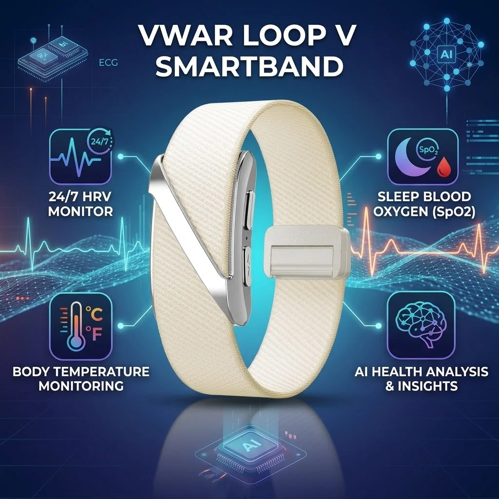 VWAR LOOP V Smartband 24/7 HRV Sleep Blood Oxygen Body Temperature Monitor AI Health Analysis Fitness Tracker Activity Bracelet
