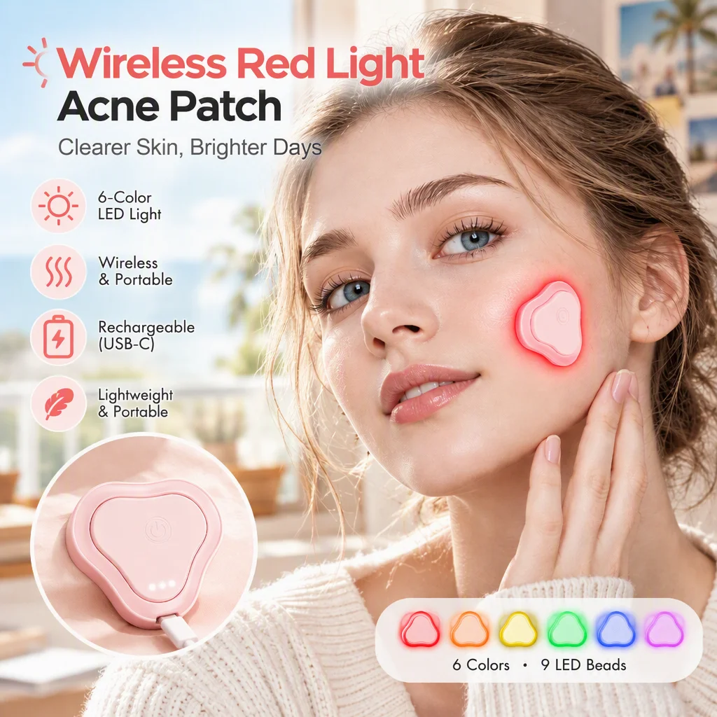 New Electric Red Light Acne Patch 6-Color Light 9 LED beads Acne Sticker Portable Rechargeable Spot Pimple Patch Skin Care