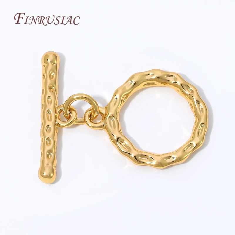 18K Gold Plated Hammered Wavy Irregular Circle OT Toggle Clasp,Textured Straight T Bar Fastener For Bracelet Necklace Findings