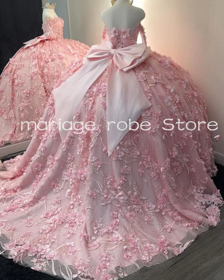 Rosa Prinzessin Quince anera Kleider von der Schulter mit Blumen kristall Bustier Korsett süß 15 Vestido de Debütant Rosa bestickt