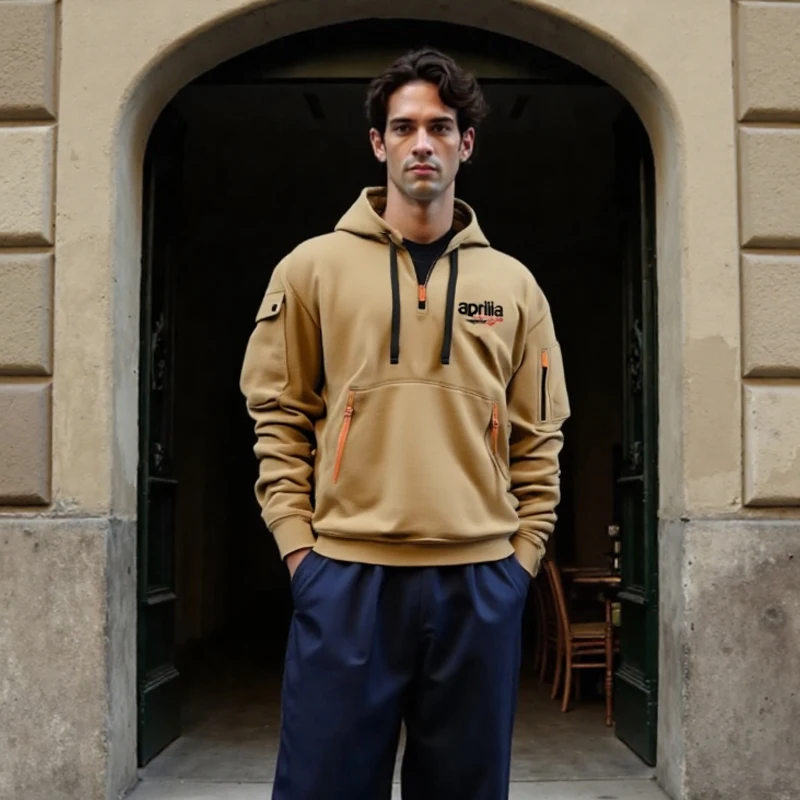 

Men's Fashionable Long-sleeved Hooded Sweatshirts, Multi-pocket Everyday Hoodies, and Street-style Pullovers with Arm Zippers