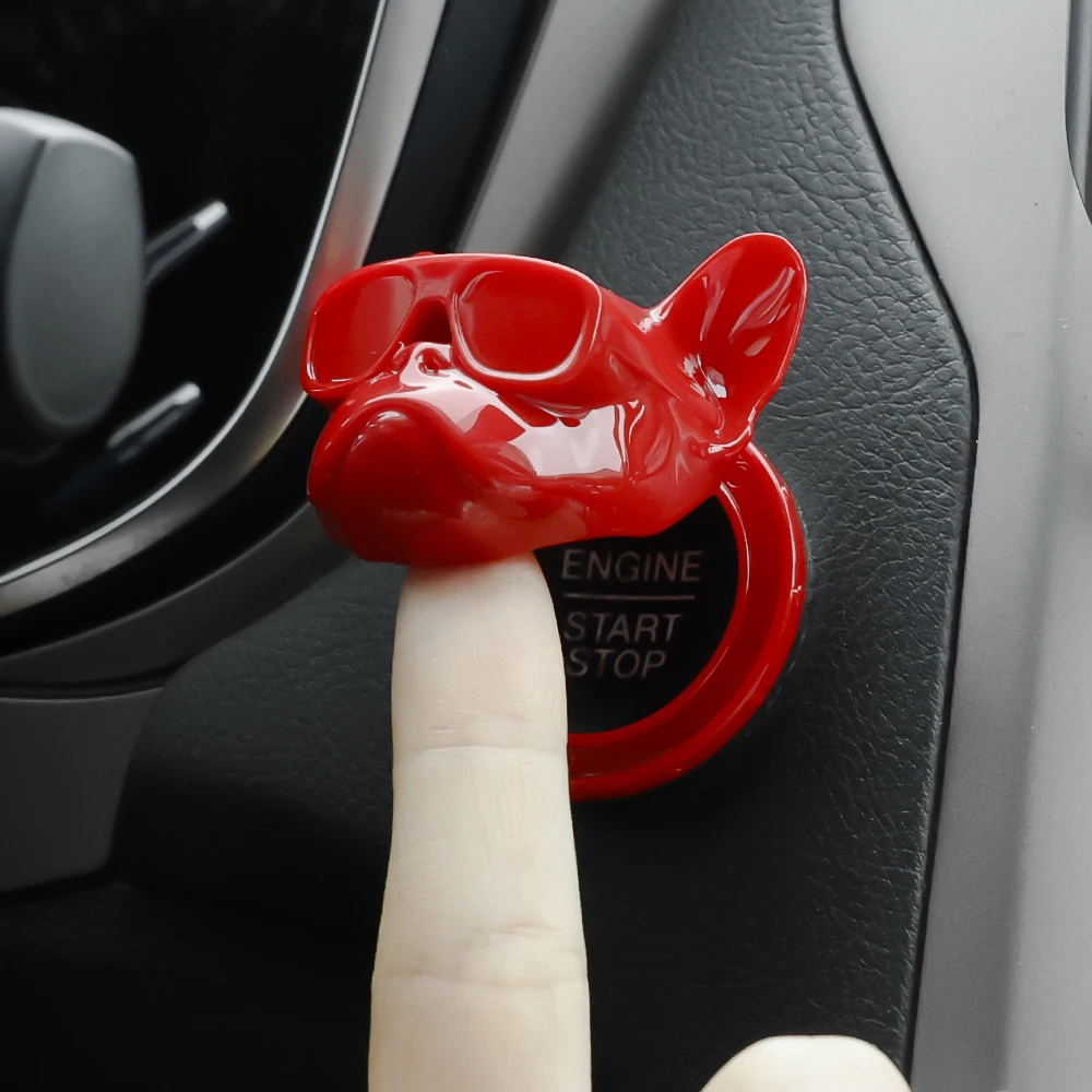 Car One-Button Start Decorative Cover French Bulldog Cartoon Engine Stop Push Switch Button Car Interior Stickers Accessories