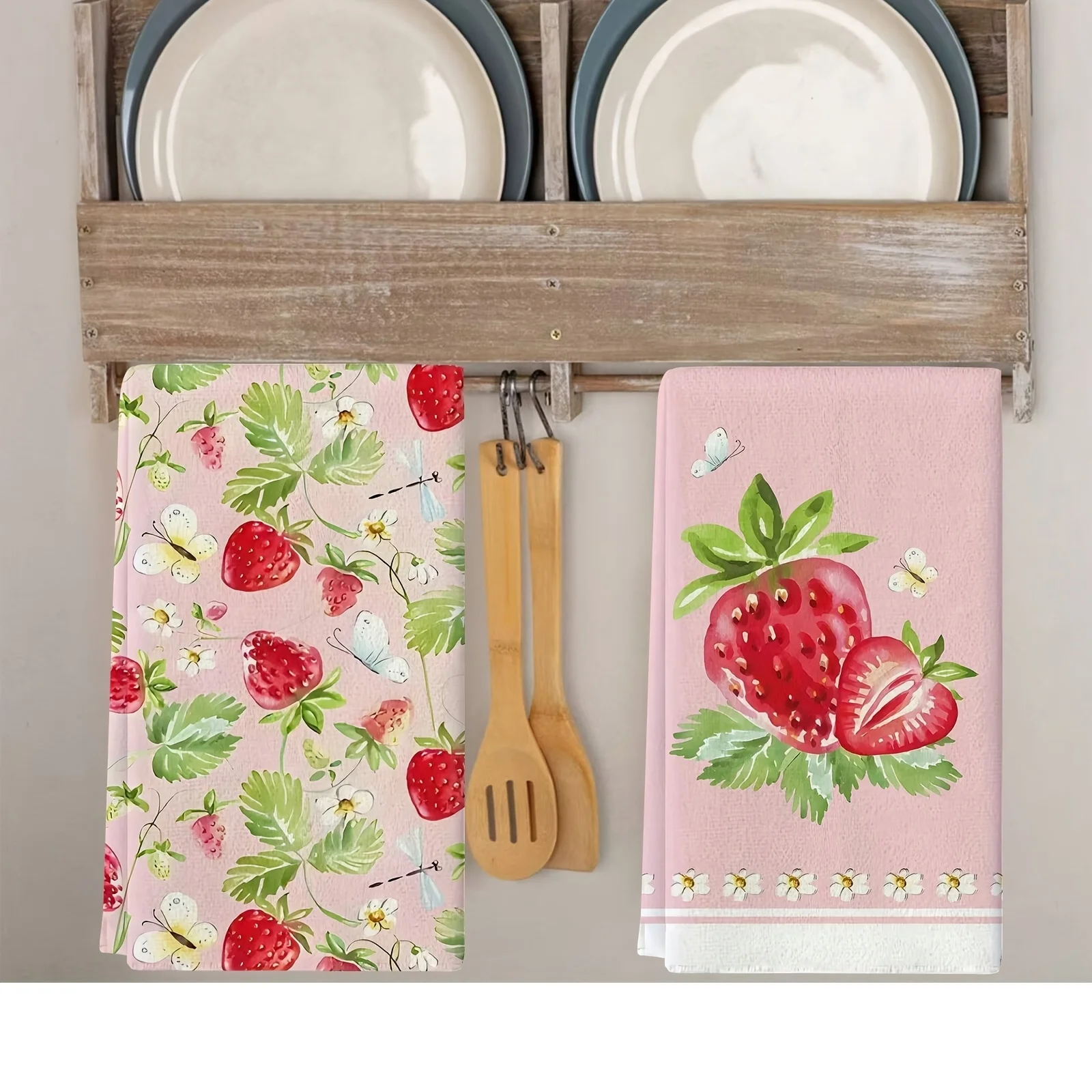 Cleaning Cloth 2PCs kitchen towel, 2-pack strawberry pattern