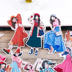 16PCS Cute Girl Cartoon Stickers for Journal Diary Scrapbook Mobile Phone Case Decoration stationary journal
