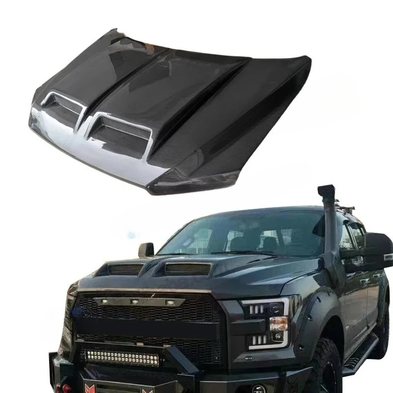 

Front Replacement Black Carbon Fiber Hood For Ford F150 Carbon Fibre Bonnet Cowl Hood