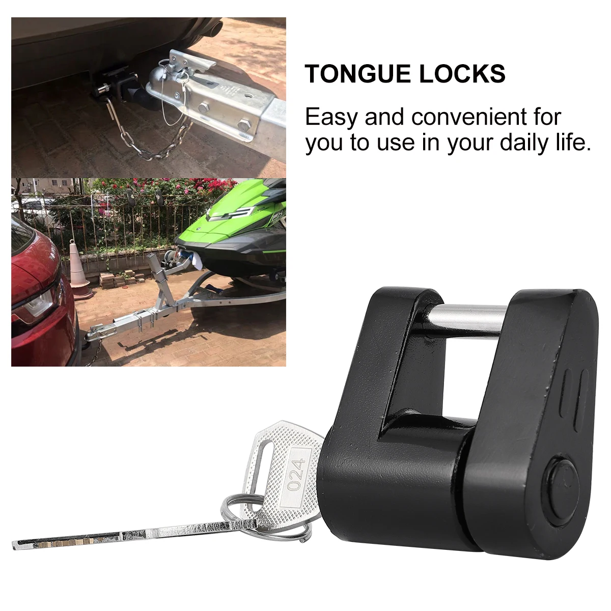 

Trailer Tongue Coupler Lock 1/4-Inch Zinc Alloy Heavy Duty Lock For Latch Type Couplers 3/4-Inch Span Screw Key Design 2 Keys