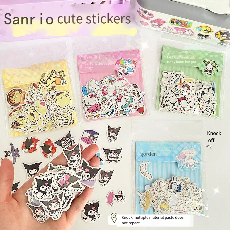 Pegatinas de papelería Kawaii Sanrio, calcomanías de dibujos animados Kuromi My Melody, calcomanías bonitas, decoración de Anime estético, regalo para niños, 100 unids/set