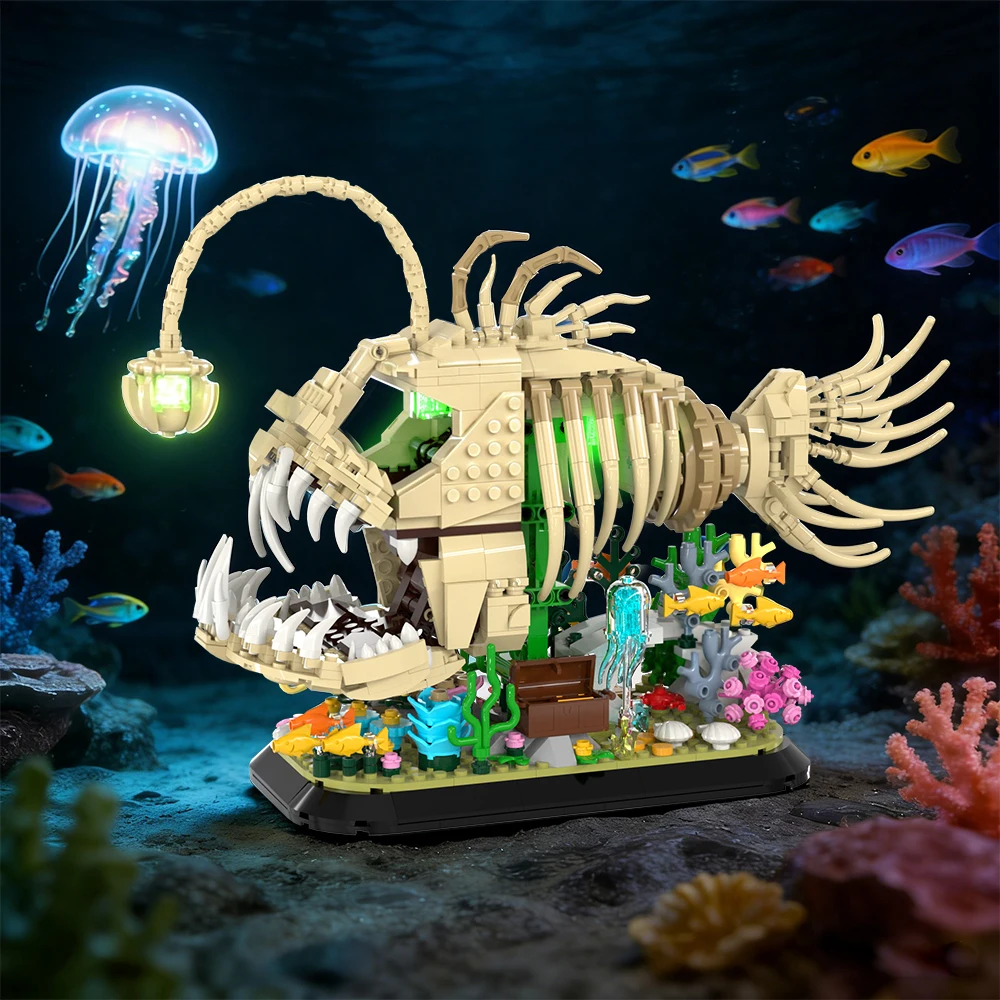 

Fossil Monkfish Skeleton Building Blocks Lophius Anatomy Model with Broad Flat Skull & Dorsal Fin Spine Animal Adult Gift