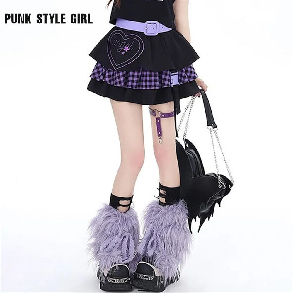 2024 Cool Punk Kawaii Mini Ruffle Cake Skirt Preppy Style Sweet High Waist Pink Black Patchwork Rock Y2k Fairycore Short Skirt