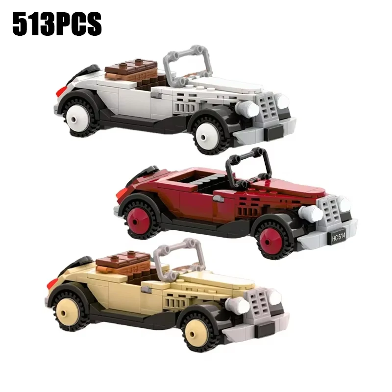 Moc Building Blocks 1920 Vintage Classic Convertible Car Model Technical Bricks DIY Assembly Vehicle Toys For Kids Child