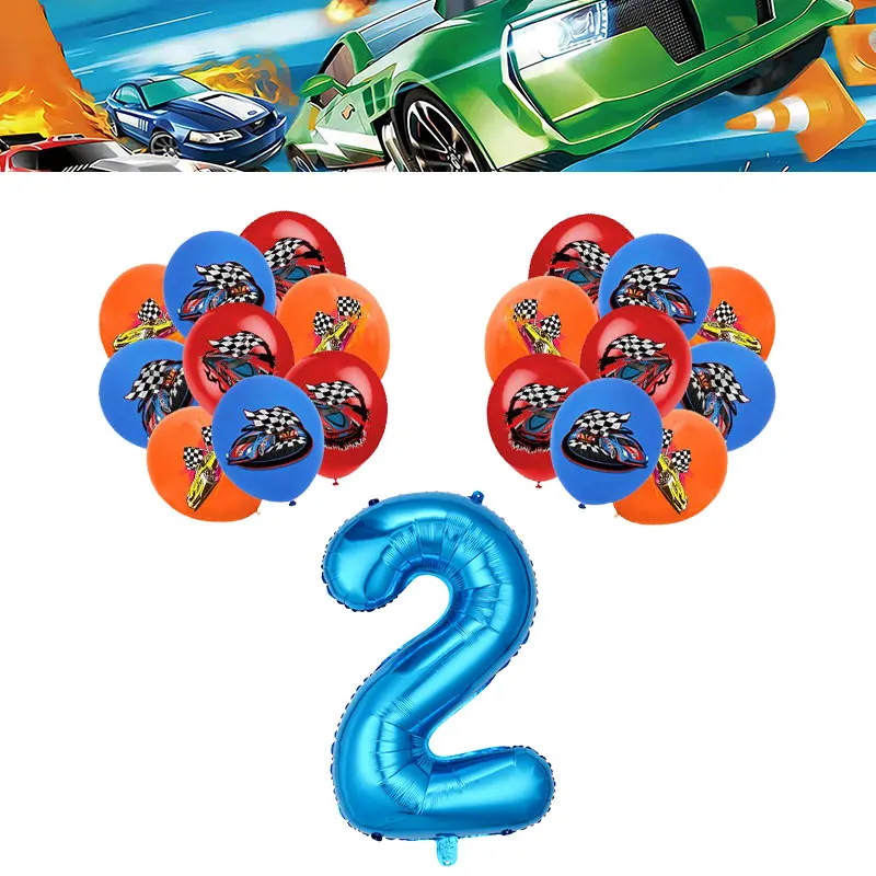 Happy Wheels Verjaardag Verjaardagsfeestje Benodigdheden Hot Race Car Thema Servies Set Kopjes Borden Ballonnen Cadeauzakjes voor kinderen Jongens ﻿