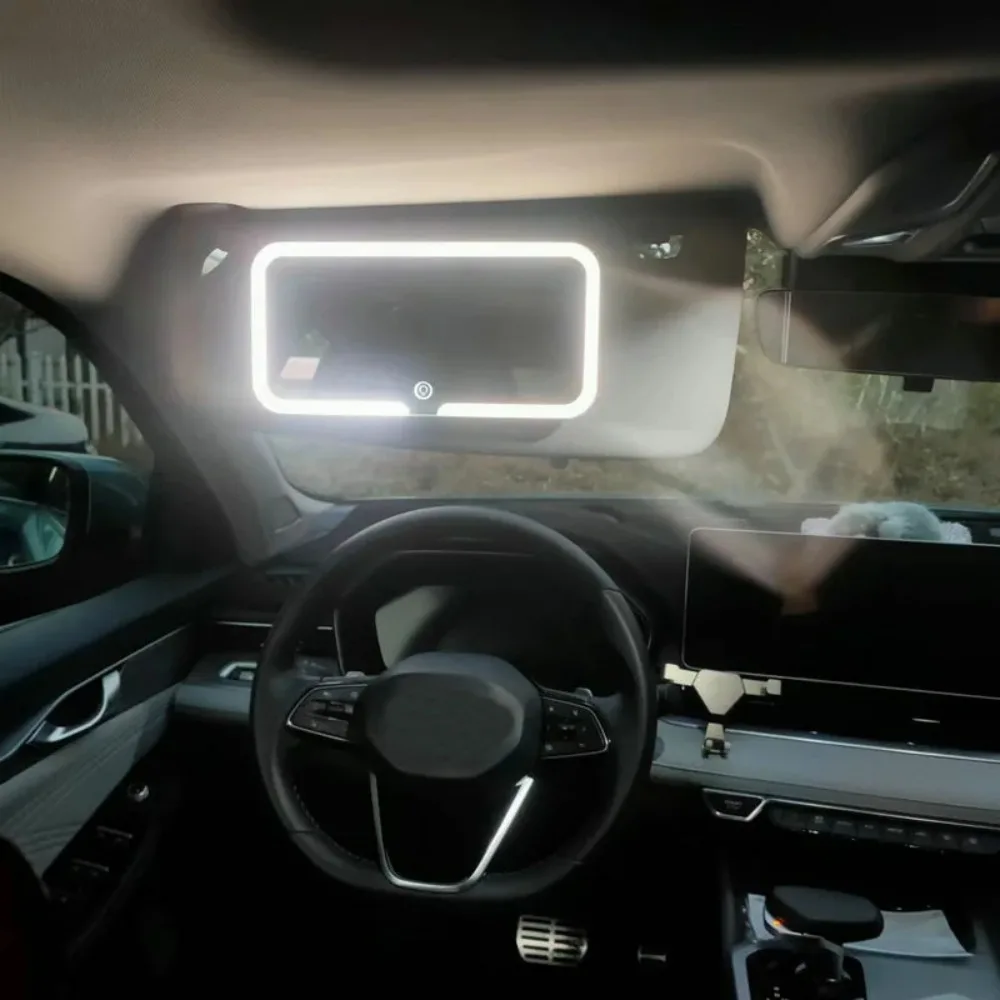 LED Light Mode Car Sun Visor 3-Color Switchable Rechargeable Sun Visor Vanity Mirror Large Screen Stepless Dimming Vanity Mirror