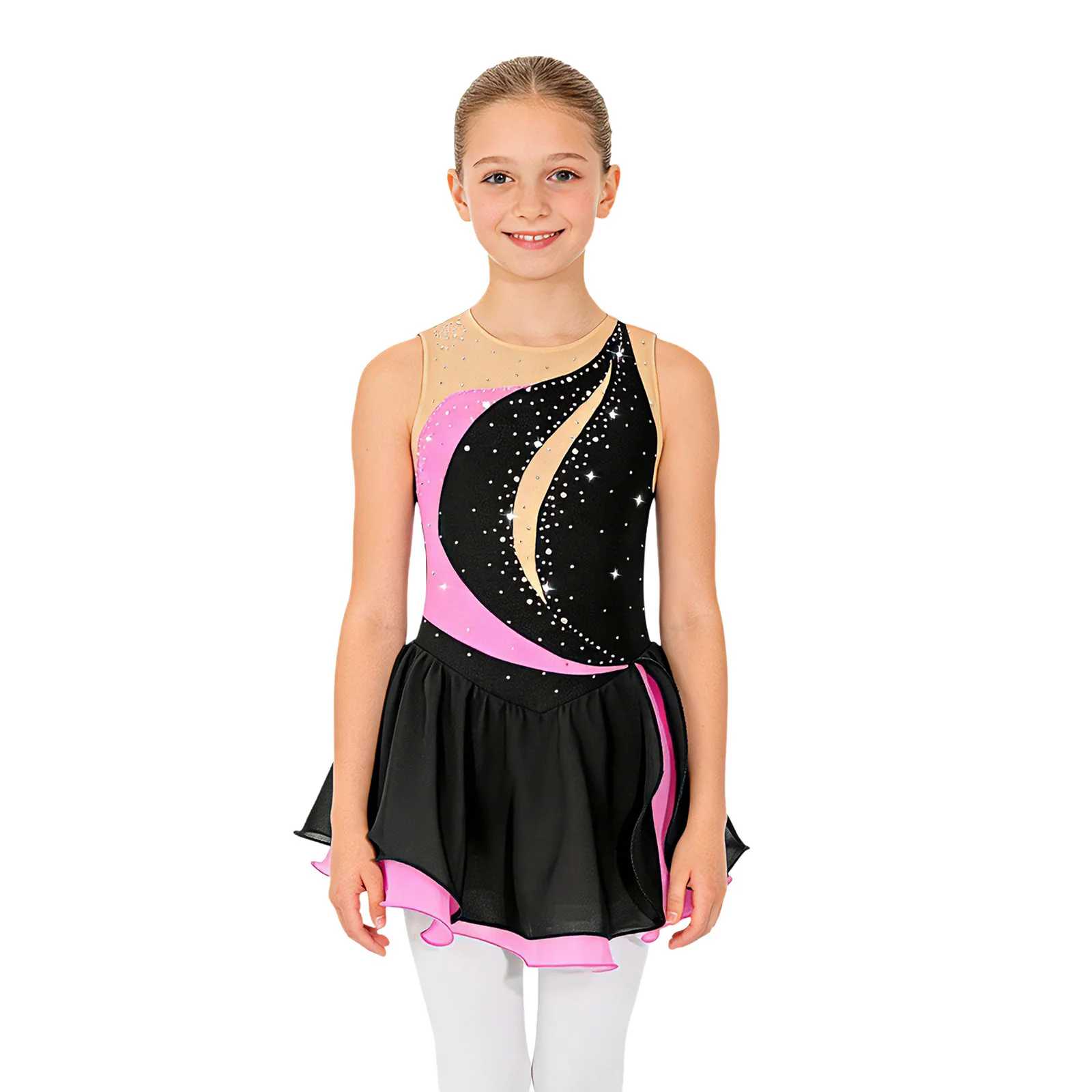 

Girls Lyrical Sheer Mesh Ballet Dance Dress Sequin Sleeveless Breathable Summer Dance Wear For Ballet Stage Performance Costumes