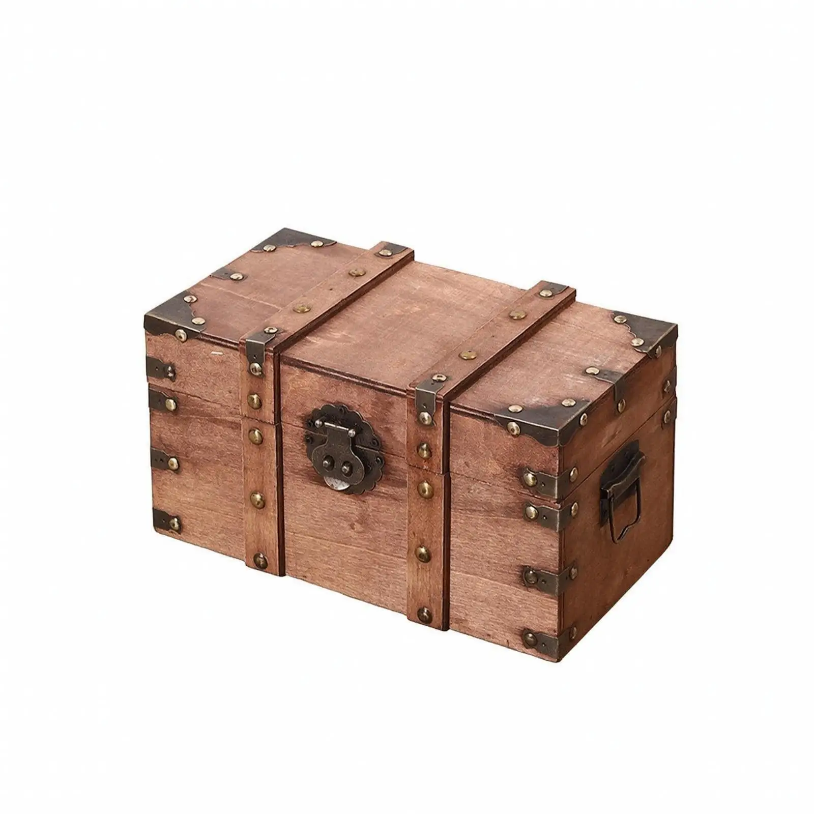 Classic Wood Storage Box with Antique Metal Trim for Jewelry Small Belongings and Room Decoration