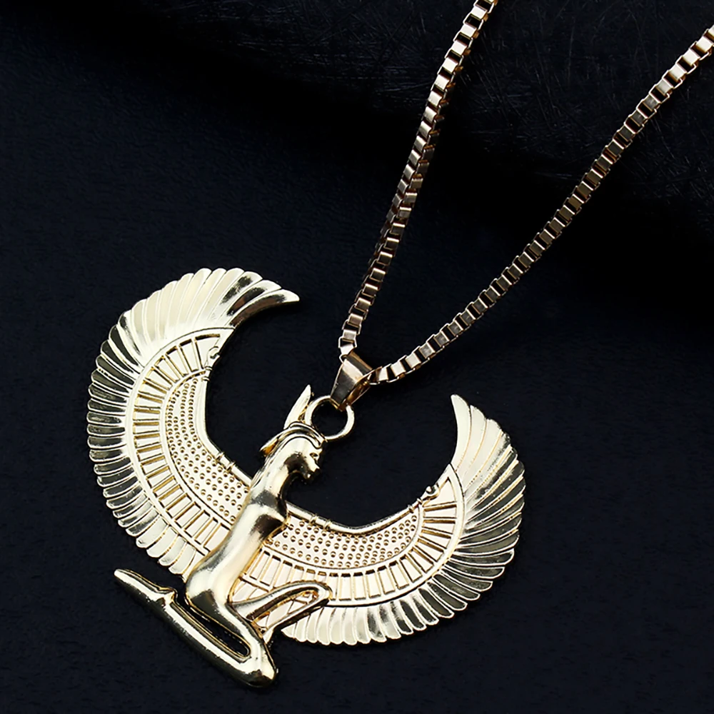 Exquisite Ancient Egyptian Goddess Spread Wings Pendant Necklace Women Fashion Hip Hop Punk Amulet Jewelry Gift