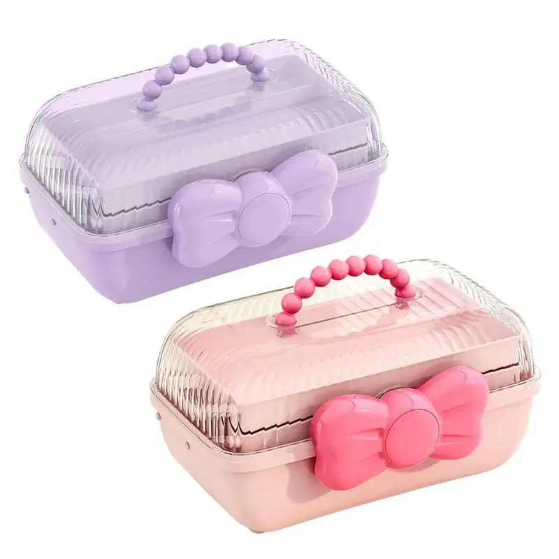 ヘアアクセサリー用収納ボックス,ハンドル付き3層オーガナイザー,女の子用ヘアアクセサリー