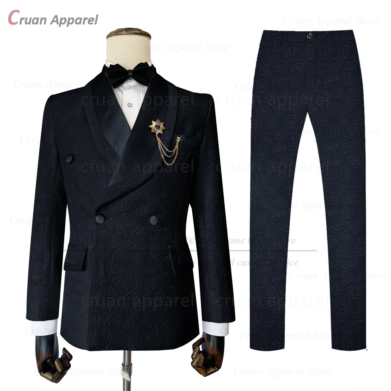 Fashion Jacquard Men Suit Set Formal Banquet Custom Blazer Pants 2 Pieces Wedding Party Groomsman Slim Fit Elegant Costumes