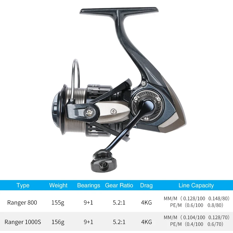 TSURINOYA Ultra-light 155g Bait Finesse Spinning Fishing Reel RANGER 800 1000S Carbon Shallow Spool Trout Ajing Fishing Wheel