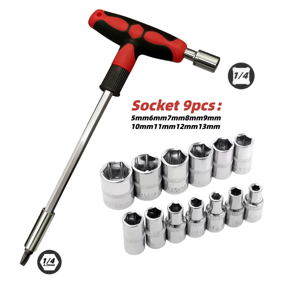 T-Handle Screwdriver Set with Cross and Straight Slot Hexagon and Plum-shaped Heads Plus Socket Set for DIY Lovers Maintenance view 5