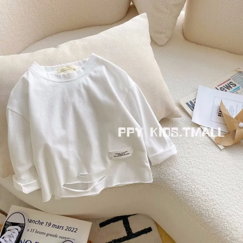 Boys' Long Sleeved T-shirt 2025 New Spring and Autumn Western Korean Edition Treasure Spring Cotton Top Children Bottom