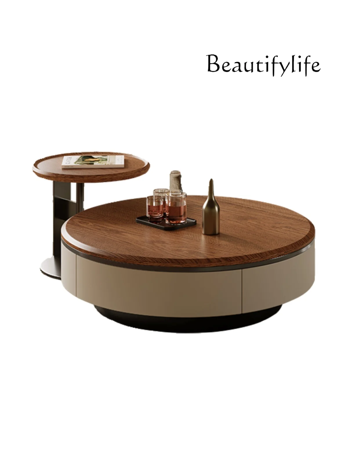 

Nordic Style Solid Wood Retractable Minimalist round Tea Table