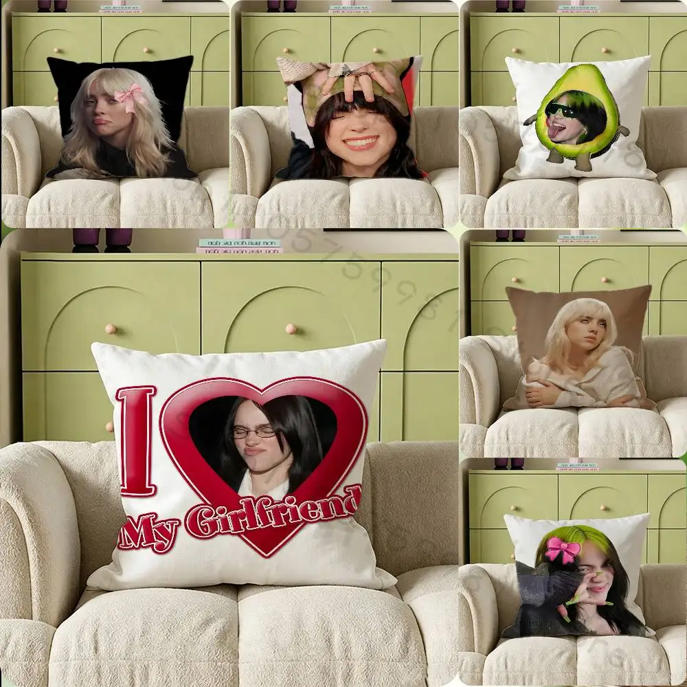 Funny B-Billie E-Eillish Gifts PillowCase Sofa Cushion Cover Suitable For Home Bedroom Room custom Decor