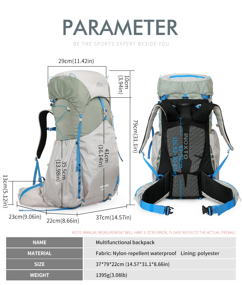 55L Wasserdichter Wander- und Campingrucksack mit Regenschutz, Großer Leichter Reise-Tagesrucksack zum Klettern – Detail 3