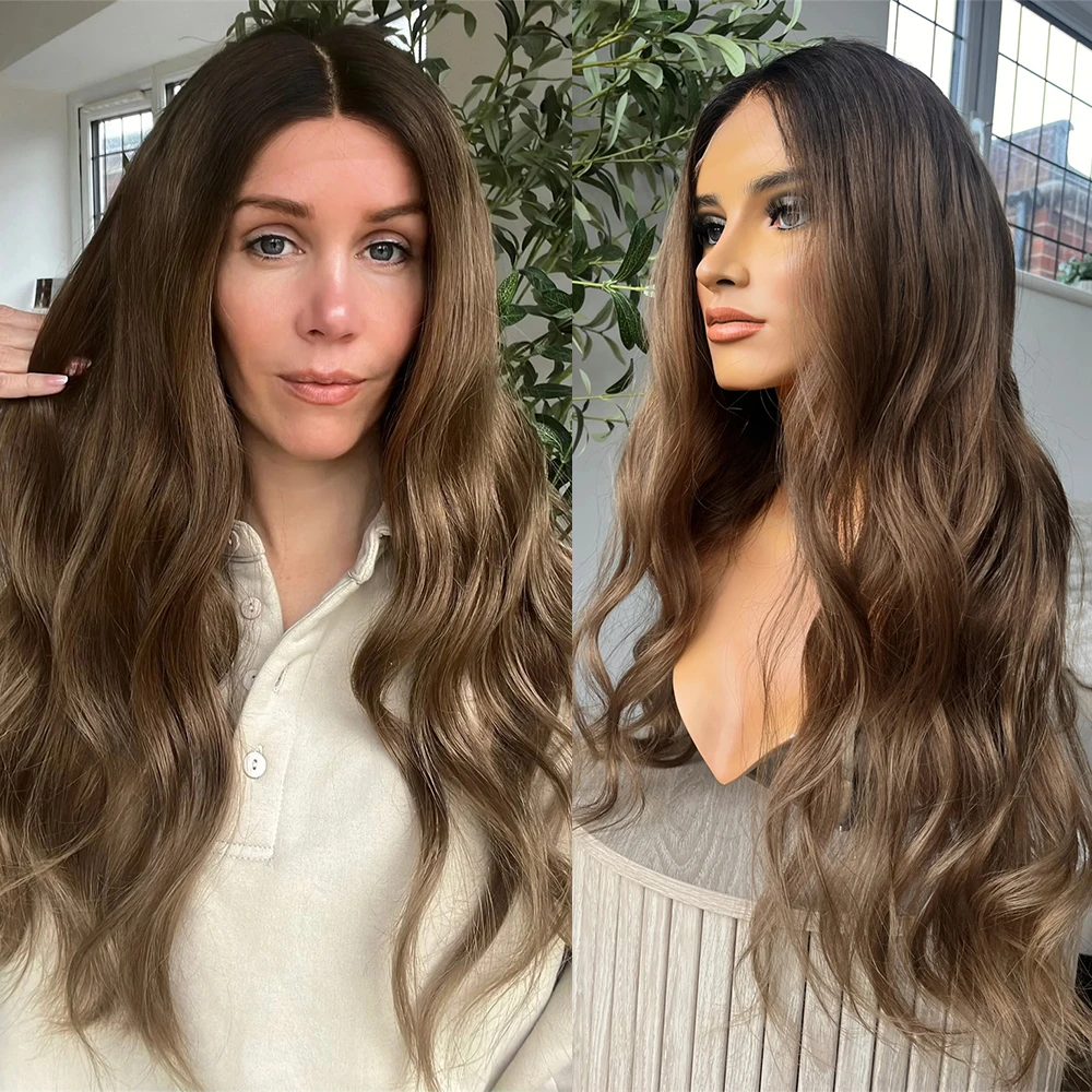 

Long Wavy Synthetic Lace Front Wig for Women Highlight Blonde Natural Wave Pre-Plucked Heat Resistant Fiber Brunette Wig Wear&Go