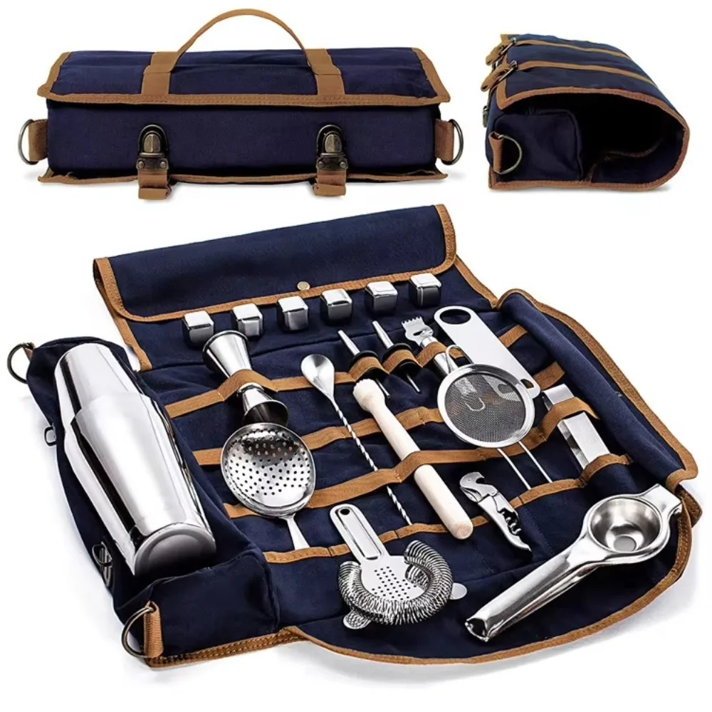 2024 New Professional Bartender Travel Bag Portable Bar Canvas Tool Bag Cocktail Shaker Wine Set Storage Bag Without Tools