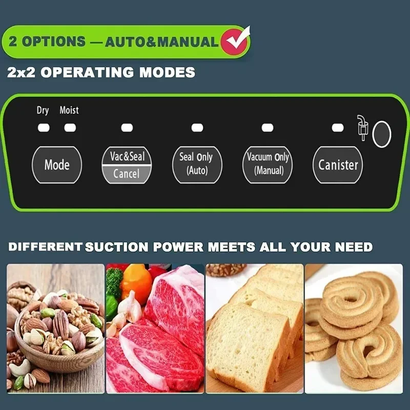 Precision Vacuum Machine Pro Food Sealer, cortador embutido, armazenamento de sacos, opções automáticas e manuais, 2 modos