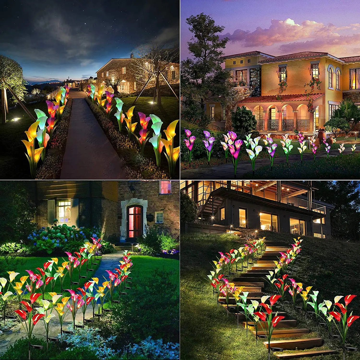 Solar Outdoor Garden Waterproof Stake Lights with 4 Calla Lily LED Flowers for Home Garden, Patio, Christmas Decoration