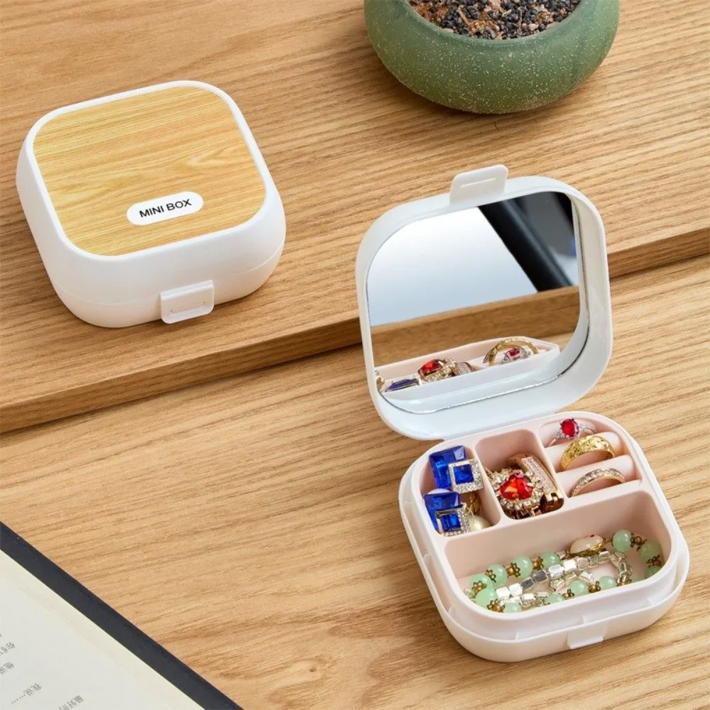 Multi-function Portable Jewelry Box Large Capacity with Compartment Square Storage Box Container Plastic Box with Mirror Makeup