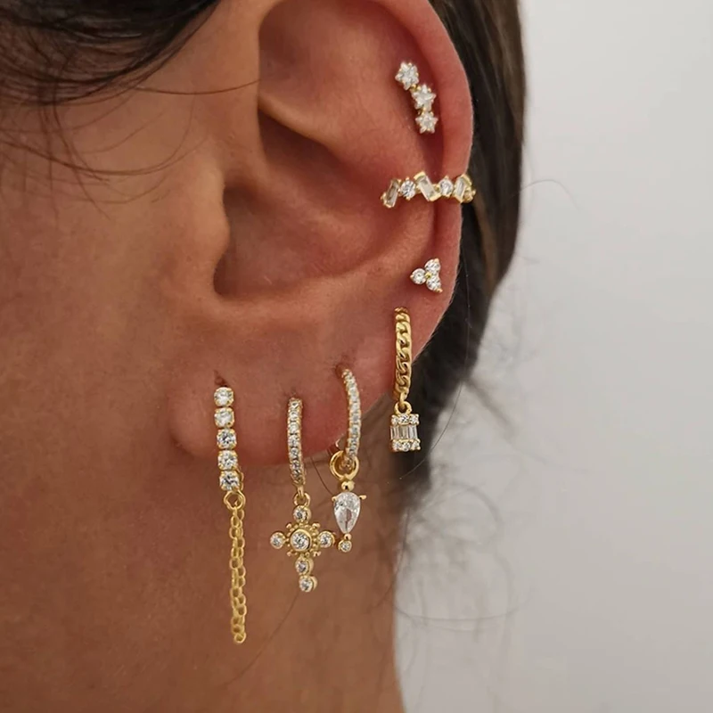Nowe kolczyki koła ze stali nierdzewnej z cyrkoniami dla kobiet mały wisiorek chrząstka Helix Tragus kolczyk Piercing biżuteria