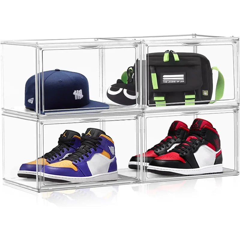 

Shoe Boxes Clear Stackable 4Pack Sneaker Storage for Sneakerheads Display Case Shoe Storage Boxes with Magnetic