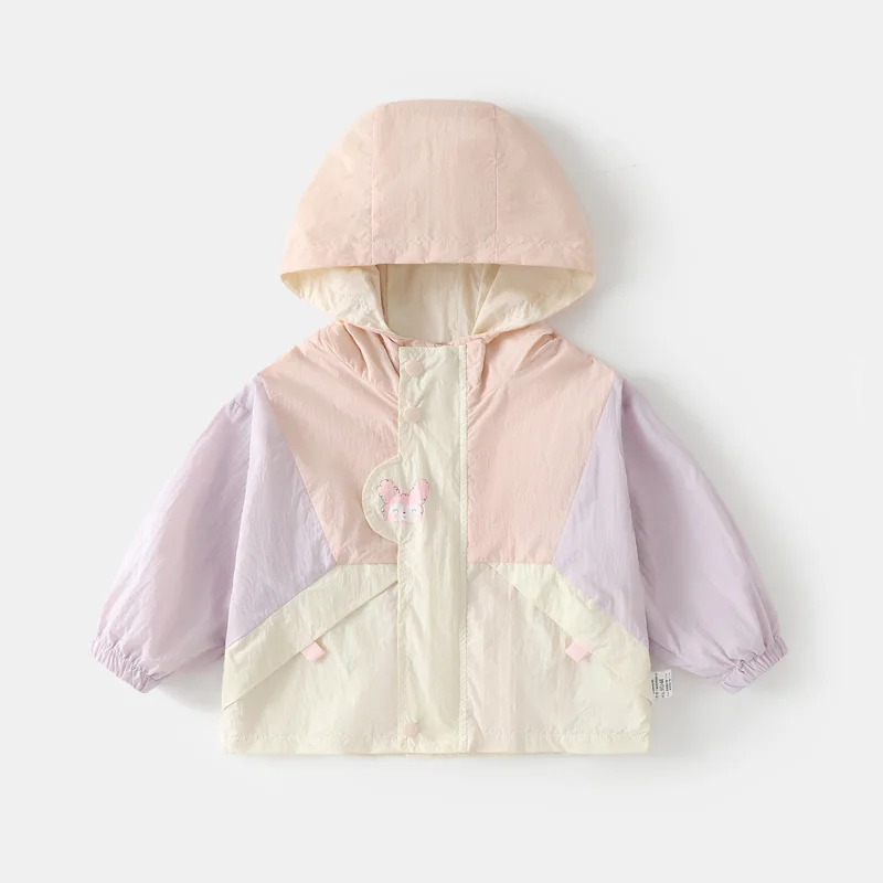 Color Block Hooded Sun Protection Jacket Lightweight Breathable UV Shield Kids Outerwear  Summer Casual  Toddler Top