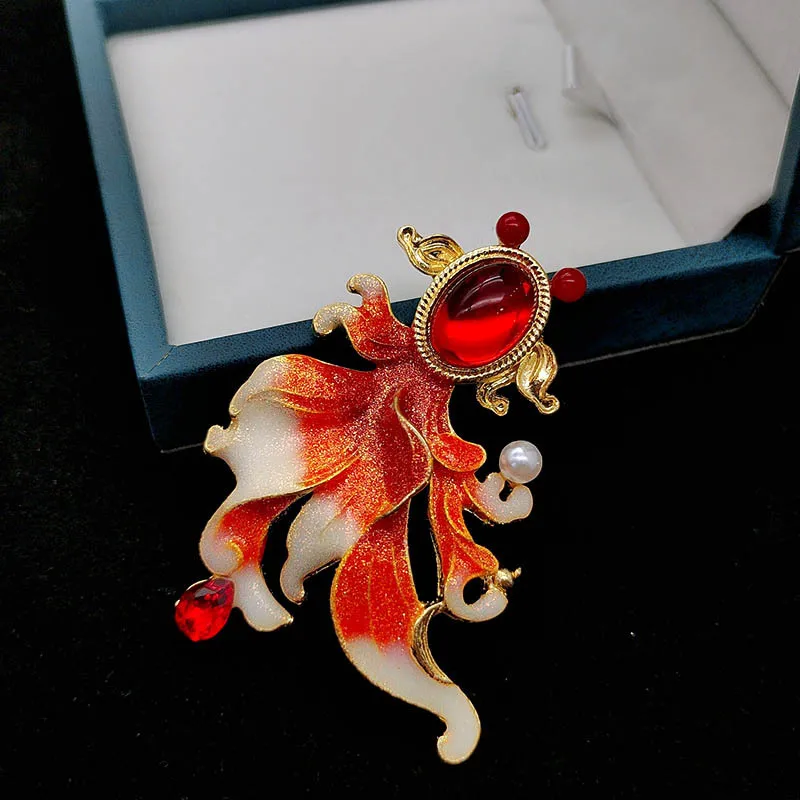 بروش ذهبي وكوي، لون المينا، صدرية راقية كلاسيكية، دبوس شيونغسام أنيق، إكسسوار معطف نسائي